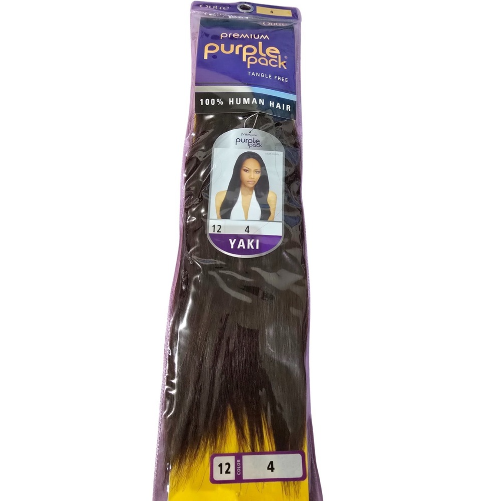 Outre Premium 100% Human Hair Weave Purple Pack Yaki 3 PACKS 12" Color #4